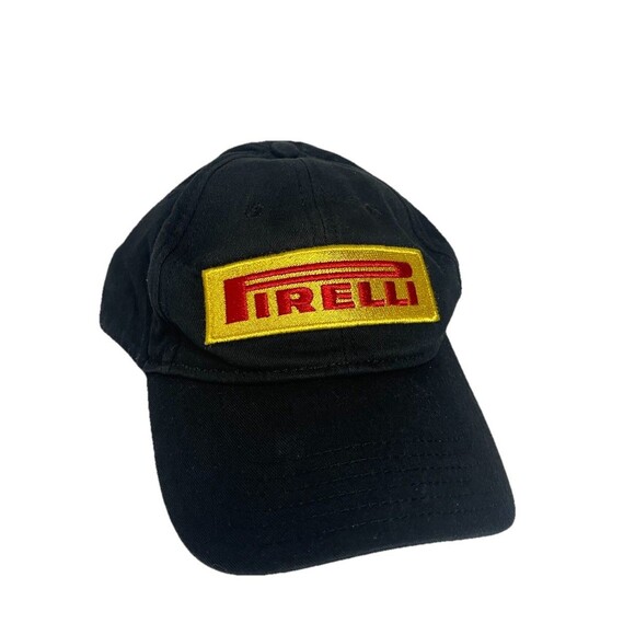 Pirelli Hat Cap Strap Back Black Yellow Red Patch Embroidered Racing Mens Logo - Picture 1 of 5